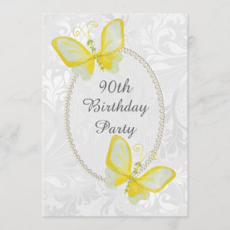 Convites Borboletas do Chic Damask 90 Birthday, frente e ve