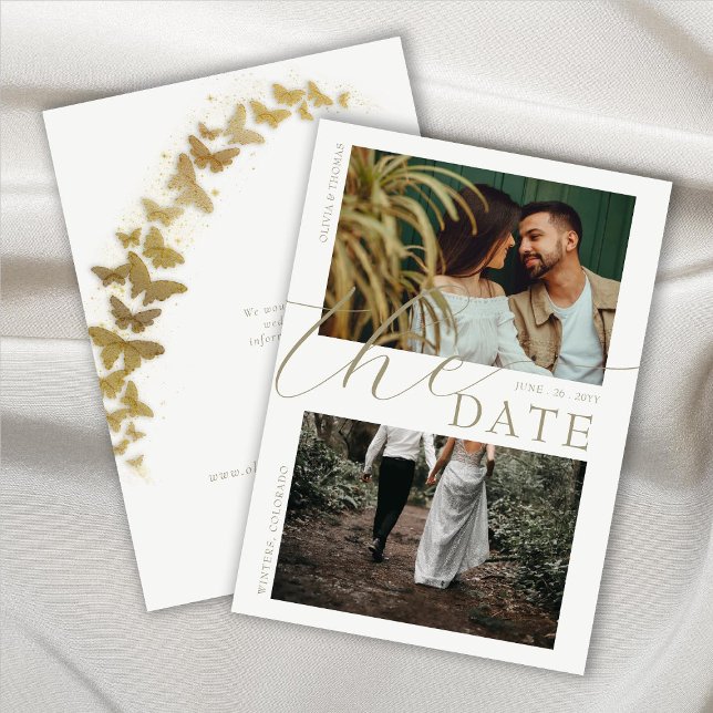 Convites Borboletas Douradas Boho Casamento 2 Fotos Data de (Criador carregado)