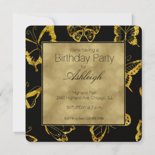 Convites Borboletas Douradas Elegantes Aniversário