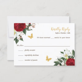 Convites Borboletas Douradas Vermelhas Quinceañera RSVP Car