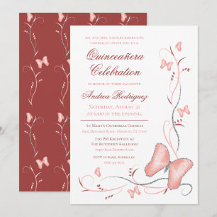 Convites Borboletas e espirros cor-de-rosa Quinceanera