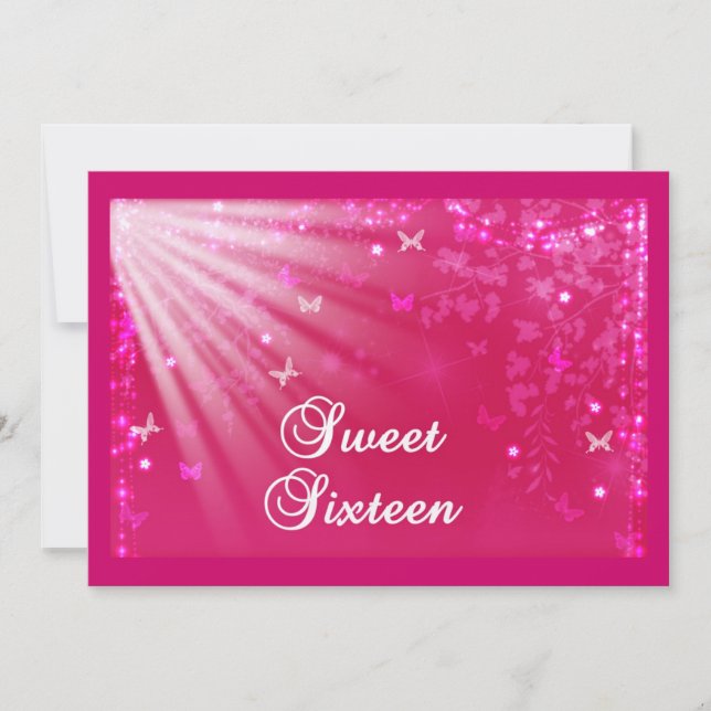 Convites Borboletas e Estrelas Rosa Sweet Sixteen (Frente)