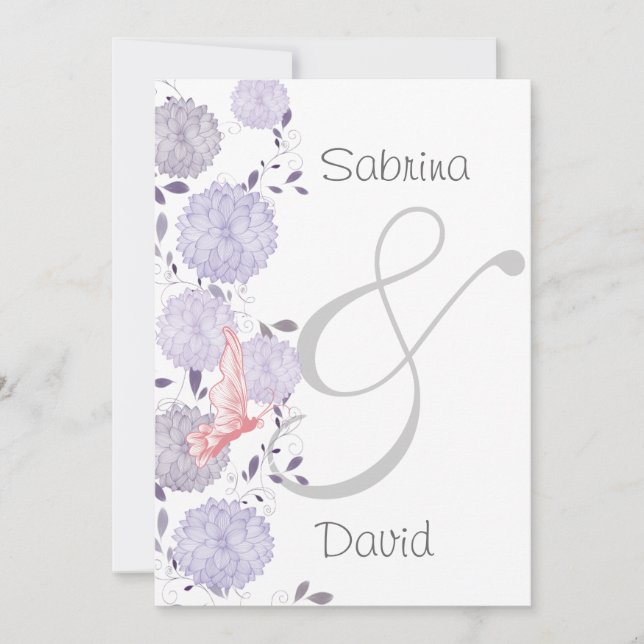 Convites Borboletas e Lavanda Casamento Chrysanthemum (Frente)