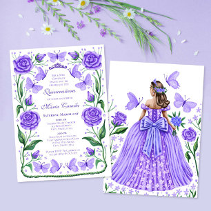 Convites Borboletas e Rosas Lilac Princess Quinceanera