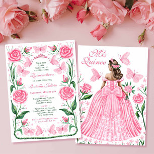 Convites Borboletas e Rosas Princesa Rosa Quinceanera