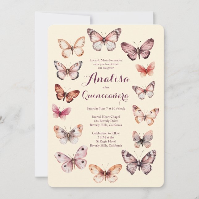 Convites Borboletas Elegantes Frame Quinceañera CUSTOM (Frente)