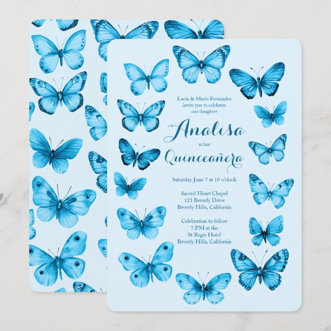 Convites Borboletas Elegantes Frame Quinceañera CUSTOM (Frente/Verso)