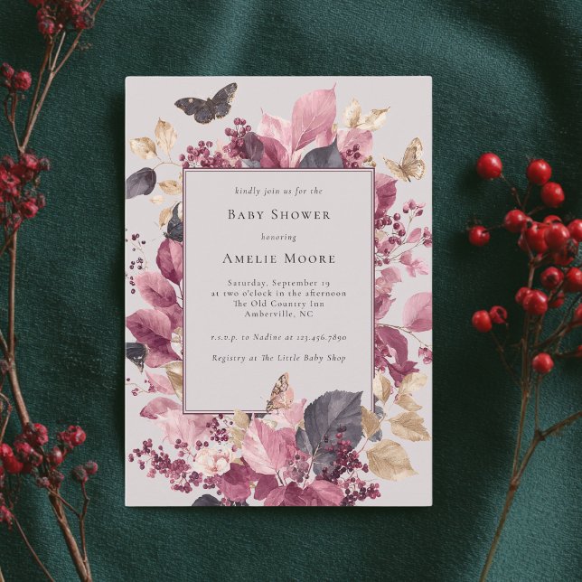 Convites Borboletas Eucalipto Roxas Chá de fraldas (Criador carregado)