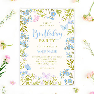 Convites Borboletas florais azuis de aniversário