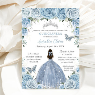 Convites Borboletas Florais de Quinceañera Silver Tiara