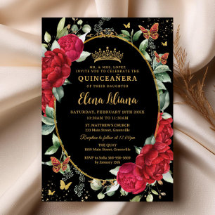 Convites Borboletas Florais Douradas Quinceañera