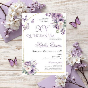Convites Borboletas Florais Puro Lilac Quinceañera