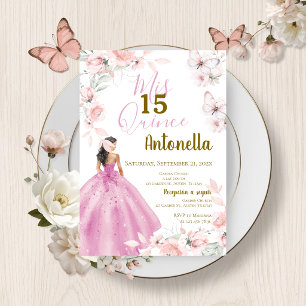Convites Borboletas Florais Rosa Quinceañera