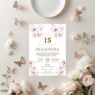 Convites Borboletas Florais Rosa Quinceañera