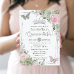 Convites Borboletas Florais Rosa Sage Silver Quinceanera<br><div class="desc">Este convite para a Quinceañera apresenta uma imagem geométrica de cinzas prateadas enfeitiçada por delicada cor d'água verde, rosa pálido floral, verde de sábio macio e borboletas de sábado e prata. Personalize-o com seus detalhes de forma fácil e rápida, basta pressionar o botão personalizar para reorganizar e formatar o estilo...</div>