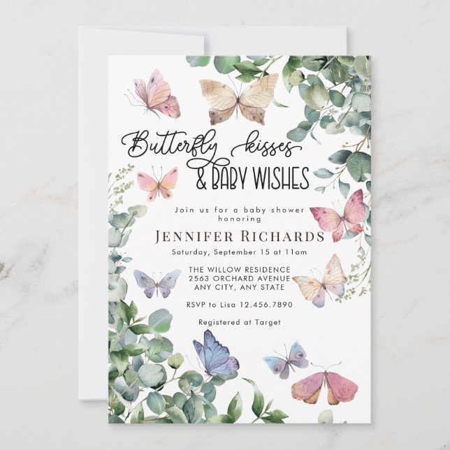 Convites Borboletas Floral | Chá de fraldas Eucalyptus (Frente)
