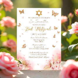 Convites Borboletas Floral Gold Foil Bat Mitzvah