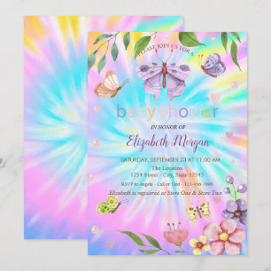 Convites  Borboletas Flores Tie Dye Chás de Bebê 