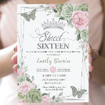 Convites Borboletas Flóridas Verde Cor-de-rosa Silver Sweet<br><div class="desc">Este doce 16 Aniversário apresenta uma imagem geométrica de cinzas prateadas adornada por uma delicada cor d'água verde, cor rosa pálida floral, verde macio e sábio e borboletas prateadas. Personalize-o com seus detalhes de forma fácil e rápida, basta pressionar o botão personalizar para reorganizar e formatar o estilo e a...</div>