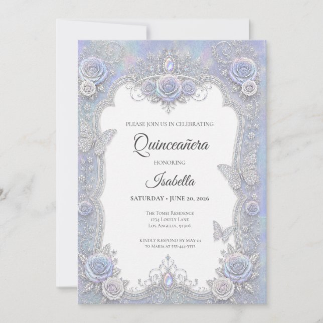 Convites Borboletas Iridescentes Elegantes Quinceañera (Frente)