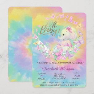 Convites Borboletas Legais Elefante Tie Dye Chá de Bebê