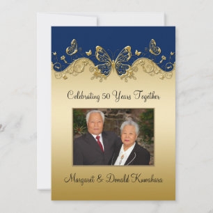 Convites Borboletas Navy e Dourado 50º Aniversário de Foto