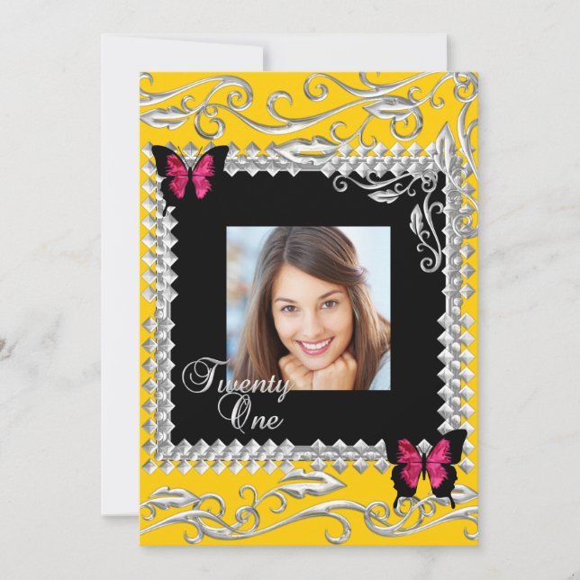 Convites Borboletas Negras cor-de-rosa do partido Y (Frente)