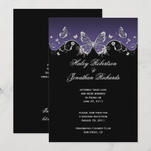 Convites Borboletas Prateadas Roxas Pretas Pós Casamento