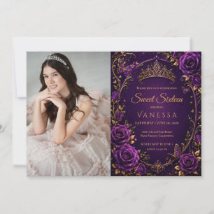 Convites Borboletas princesa Foto roxa sweet 16