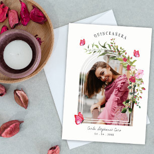 Convites Borboletas Românticas Foto de Quinceañera Espanhol