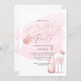 Convites Borboletas Rosa Aquarela Champanhe 21 DIY ANO