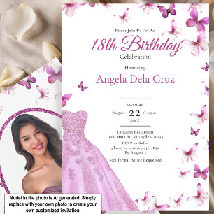 Convites Borboletas Rosa e Vestido Debut de 18 Anos
