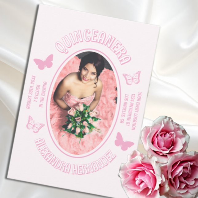 Convites Borboletas Rosa Quinceanera (Criador carregado)