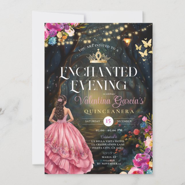 Convites Borboletas Rosa Quinceañera 15 Anos Flores Dourado (Frente)