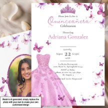 Borboletas Rosa Vestido e Tiara Foto Quinceanera