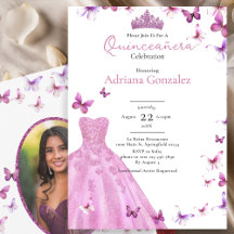 Borboletas Rosa Vestido e Tiara Foto Quinceanera
