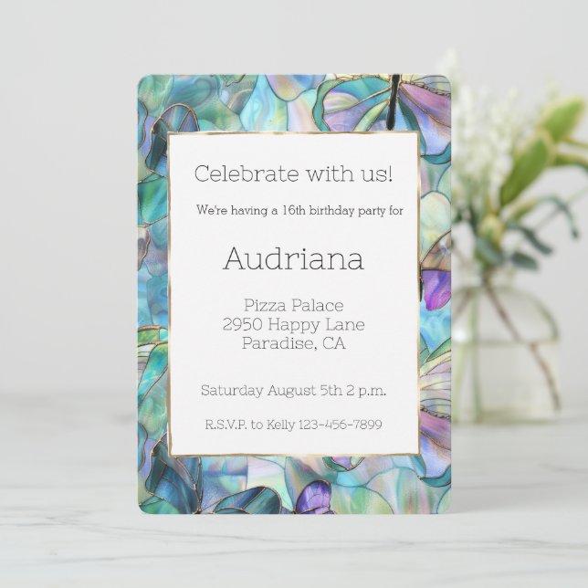 Convites Borboletas Roxas Azuis 16º Aniversário (Em pé/Frente)
