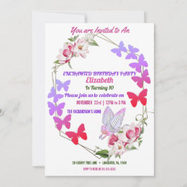 Convites Borboletas roxas da Flora rosa Festa de aniversári
