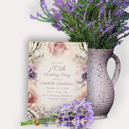 Convites Borboletas roxas de script cor-de-rosa 70 Aniversá