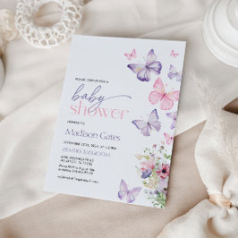 Convites Borboletas roxas e cor-de-rosa chá de fraldas