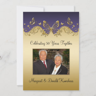Convites Borboletas Roxas e Douradas 50º Aniversário de Fot