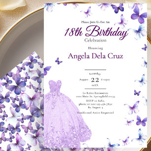 Convites Borboletas Roxas E Vestido Debut de 18 Anos