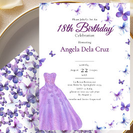 Convites Borboletas Roxas E Vestido Debut de 18 Anos