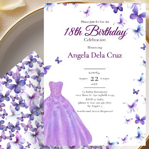 Convites Borboletas Roxas E Vestido Debut de 18 Anos