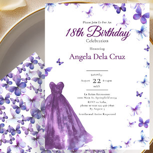 Convites Borboletas Roxas E Vestido Debut de 18 Anos