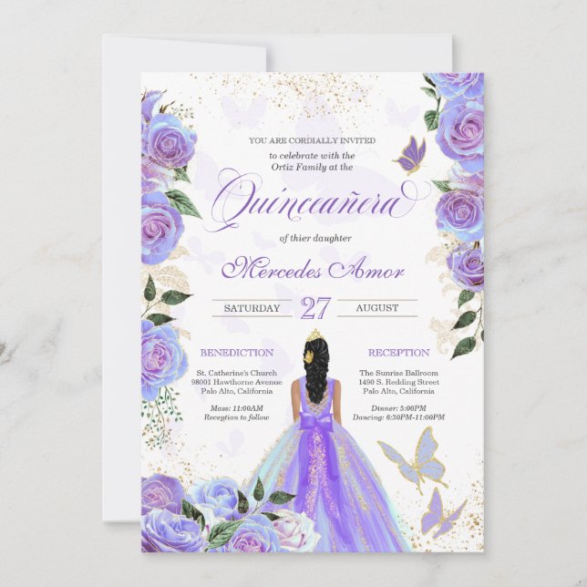Convites Borboletas Roxas Iridescentes Mariposa Quinceanera (Frente)