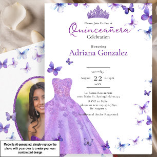 Convites Borboletas Roxas Vestido Foto 15 XV Quinceanera