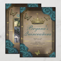 Borboletas Tiara Dourada Rosas Azul-verde Quinceañ