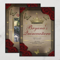 Borboletas Tiara Dourada Rosas Marrom Quinceañera