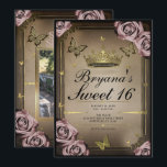 Convites Borboletas Tiara Rosas Rosa Pálido Doce 16 Foto<br><div class="desc">Personalize da maneira que você quiser.

Substitua a foto na parte de trás pela sua própria foto ou remova a foto completamente.</div>
